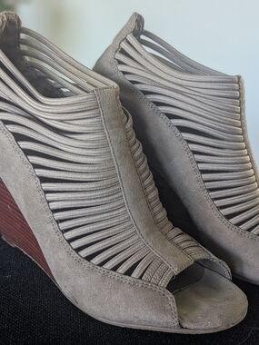 MIA Taupe Strappy Open-Toe Wedge Sandals